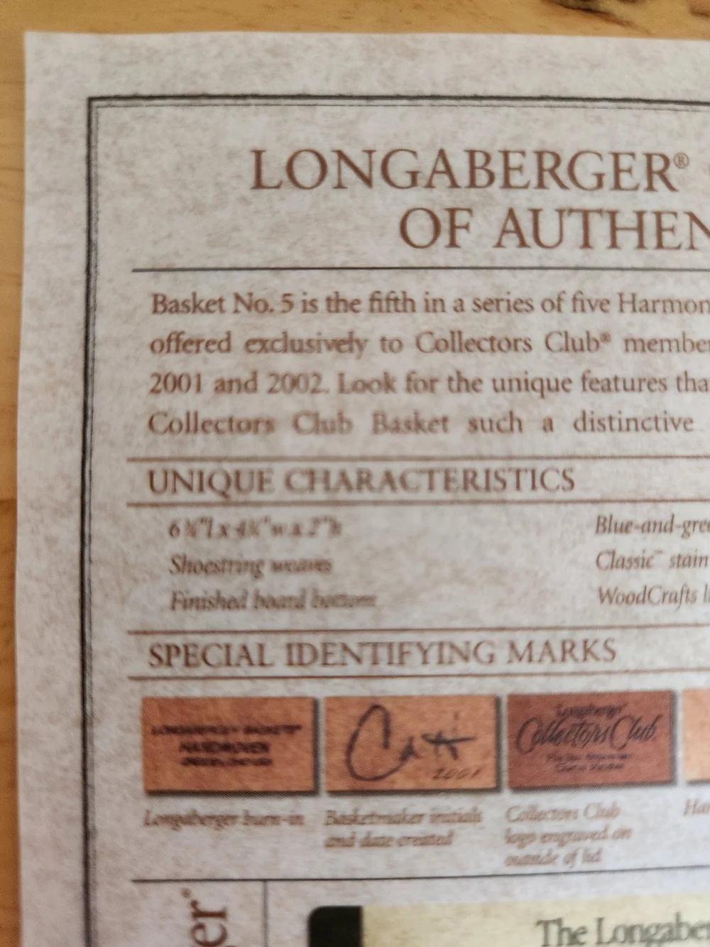 Longaberger Collectors Club No. 5 Harmony Basket